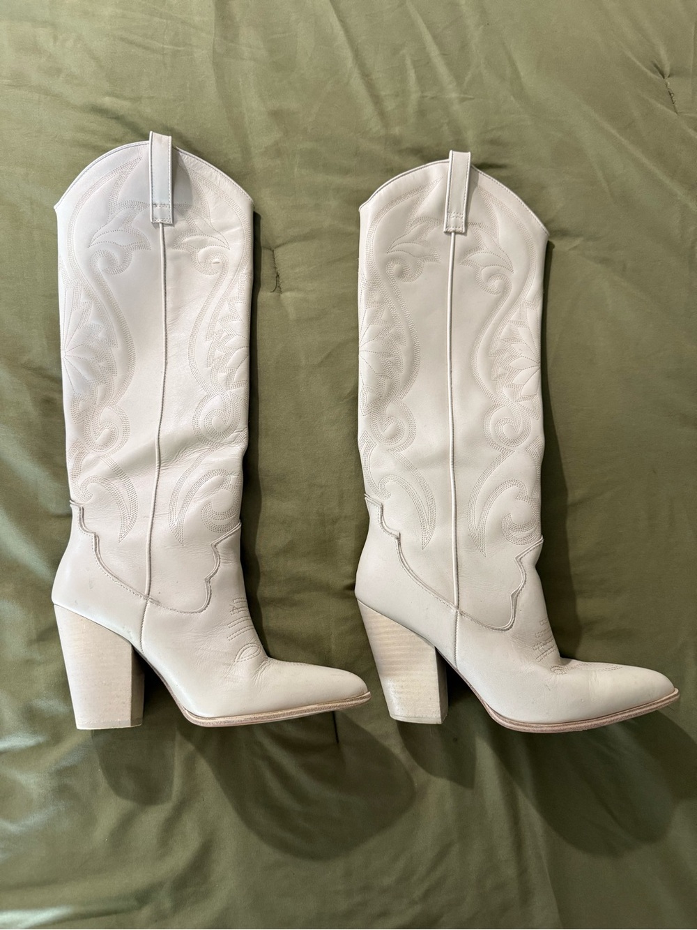 Steve Madden White Western Knee-High Heeled Boots
